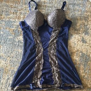 Elegant Blue and Brown Lace Chemise